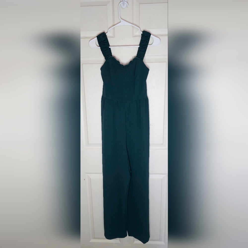 Rewash Dark Green Wide Leg Jumpsuit Ruffle Strap - Size Medium